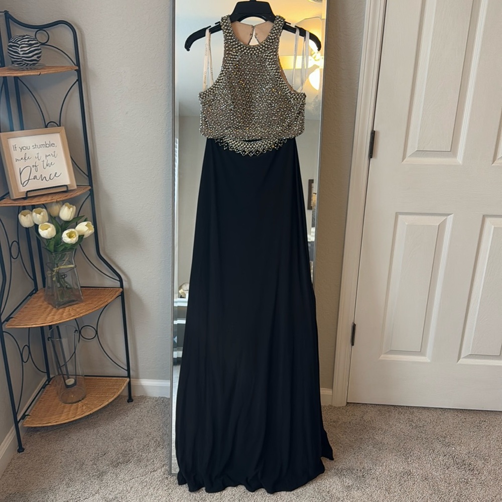 Two piece Clarisse Black & Silver Prom Dress Size 0